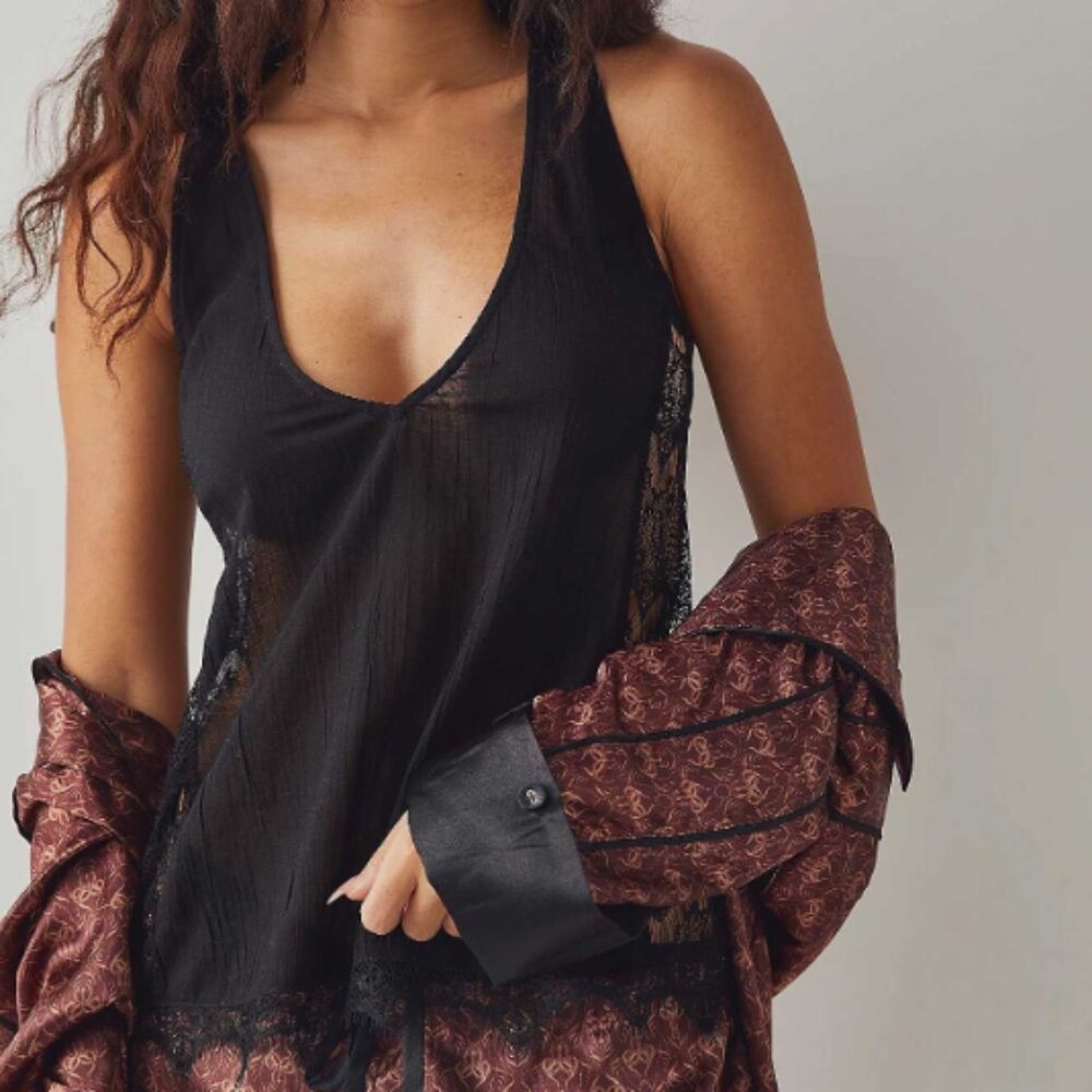 Free People V Neck Black Lace Sleeveless Top